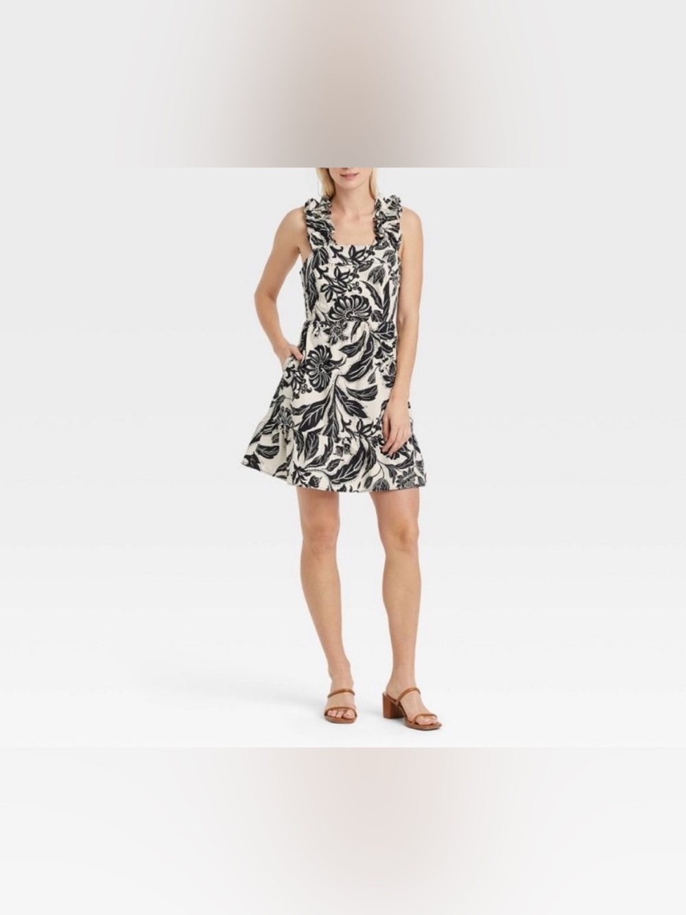 Who What Wear Batik Floral Birch Open Back Sundress 100% Cotton
